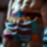 A close-up of boxer shorts with intricate patterns and vibrant colors