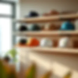 An elegant display of baseball caps on a modern shelf