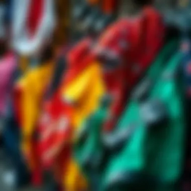 A collection of brightly colored biker doo rags displayed