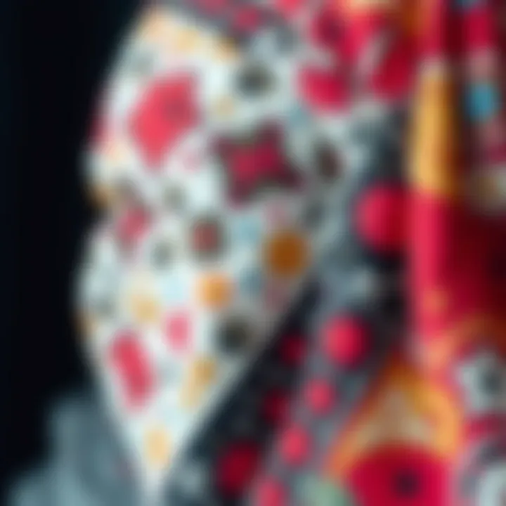 Close-up of unique fabric patterns on doo rags