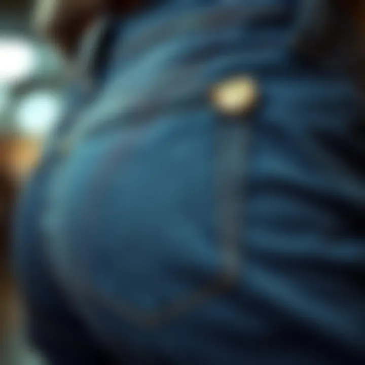 Close-up of the stitching and fabric of butt boosting jeans to highlight craftsmanship.