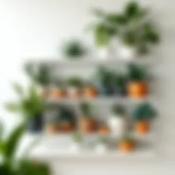 Elegant arrangement of diverse plants on a minimalist shelf