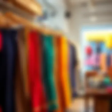 Vibrant collection of colorful flare pants displayed in a boutique