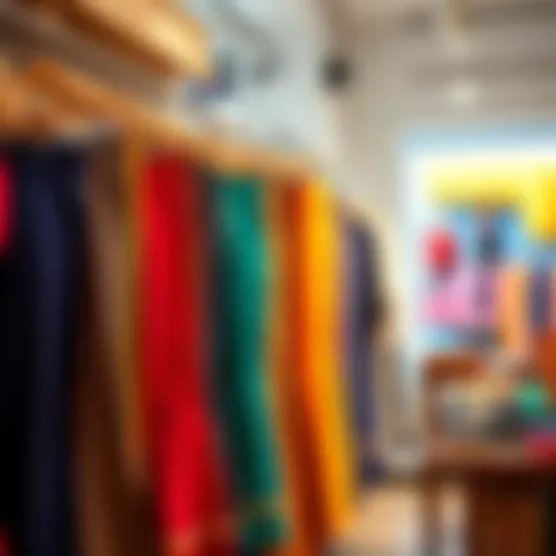 Vibrant collection of colorful flare pants displayed in a boutique