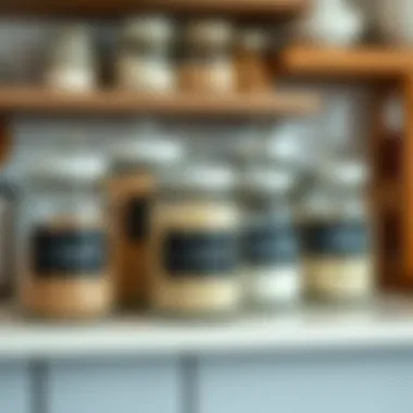 DIY decorated jars with chalk labels displayed on a kitchen shelf