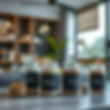 Artistic display of jars with chalk labels in a modern living space