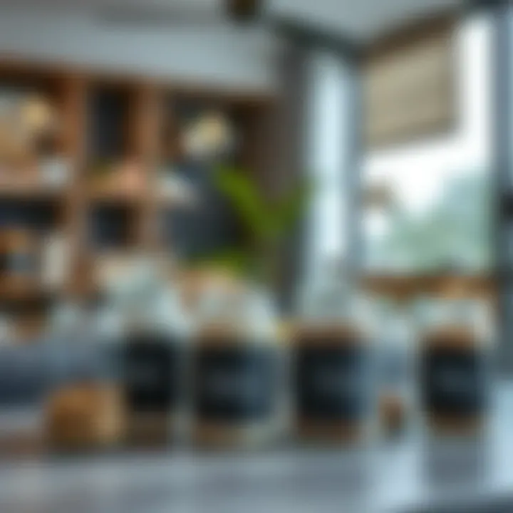 Artistic display of jars with chalk labels in a modern living space