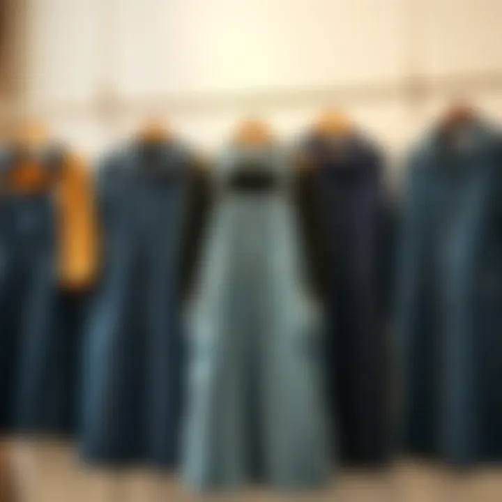 A variety of plus size denim pinafores displayed in different styles and colors