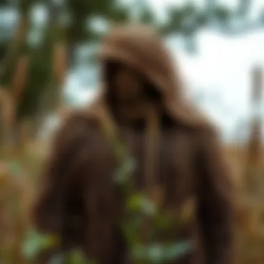 Ghillie Suit Blending with Nature A ghillie suit in natural surroundings blending seamlessly with the environment
