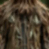Detailed view of a ghillie suit showing intricate design and texture