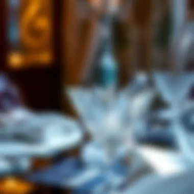 Close-up of crystal napkin holder reflecting light