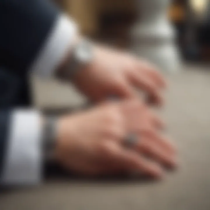 Groomsmen wearing coordinated cufflinks during a wedding ceremony