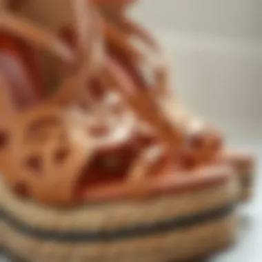 Close-up of materials used in cut out wedge sandals, highlighting their texture