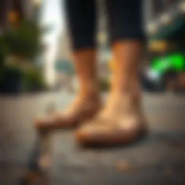 Close-up of stylish flat shoes on a pavement