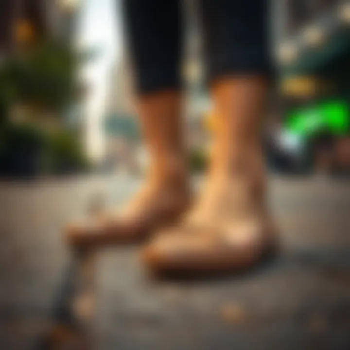 Close-up of stylish flat shoes on a pavement