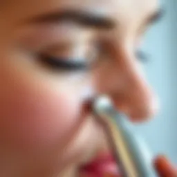 Close-up of an electric pore cleaner in action on skin