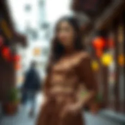 Elegant two-piece skirt set with long sleeves featuring intricate patterns