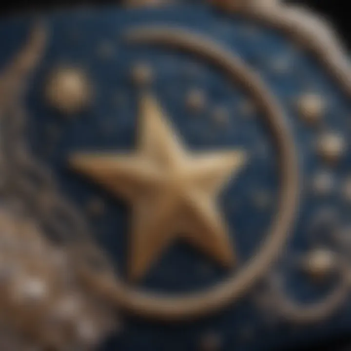 Close-up of intricate moon and star embroidery on a purse