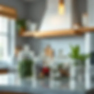 An aesthetically pleasing arrangement of apothecary jars in a modern kitchen setting