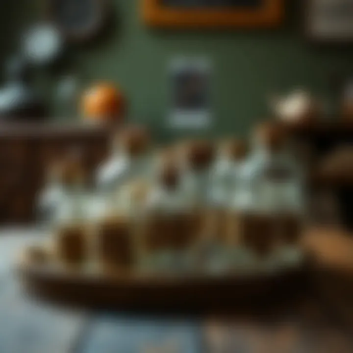 An array of vintage apothecary jars on a rustic table, highlighting their historical charm