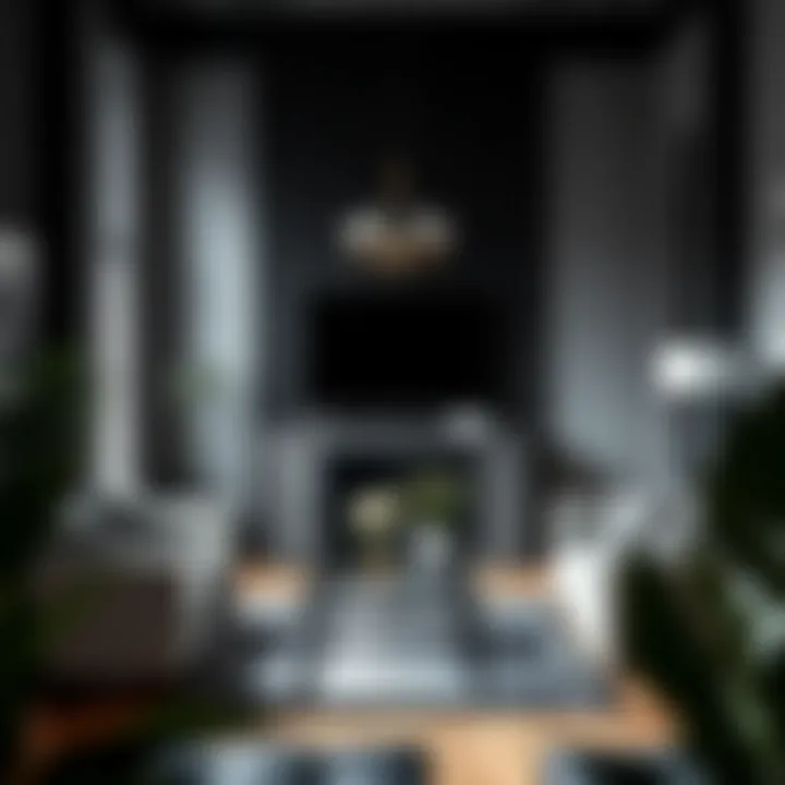 Elegant black self-adhesive wallpaper enhancing a modern living room