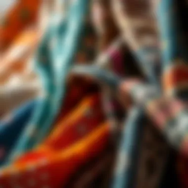 A close-up of various fabric swatches representing boho style