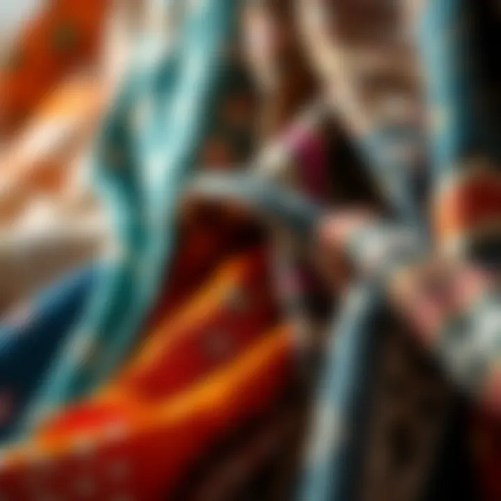 A close-up of various fabric swatches representing boho style