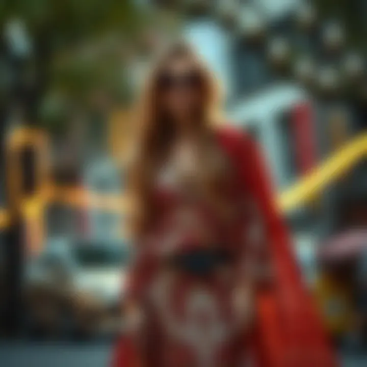 An eclectic outfit combining boho drapes with contemporary fashion elements