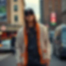 A stylish cardigan paired with streetwear essentials in an urban setting
