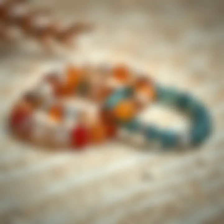 Artistic arrangement of crystal agate bracelets on a textured background, highlighting their aesthetic appeal