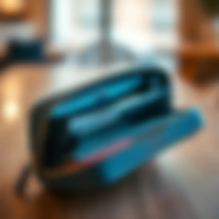 Stylish double zipper wallet organizer open, revealing organized compartments for cards and cash.