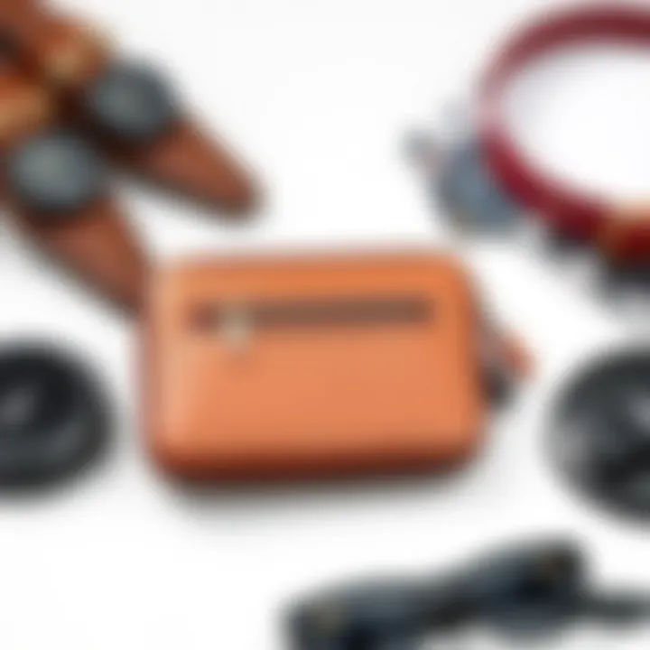 Versatile double zipper wallet organizer styled with various accessories on a minimalist background.