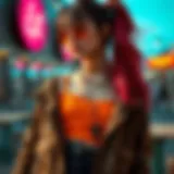 A vibrant display of edgy teenage fashion showcasing bold colors and unique designs.