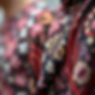 A close-up of intricate details in textile patterns used in modern edgy clothing.