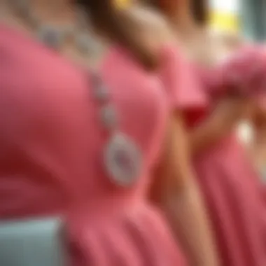 Close-up of accessories complementing dusty rose bridesmaid attire