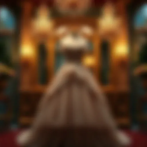 Elegant belle prom dress displayed in an opulent setting