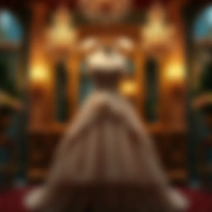 Elegant belle prom dress displayed in an opulent setting