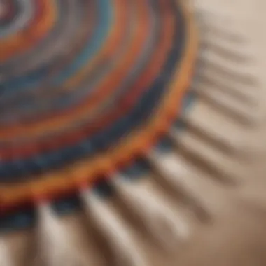 Intricate Fringe Design Close-Up Close-up of fringe details on a luxurious round beach blanket