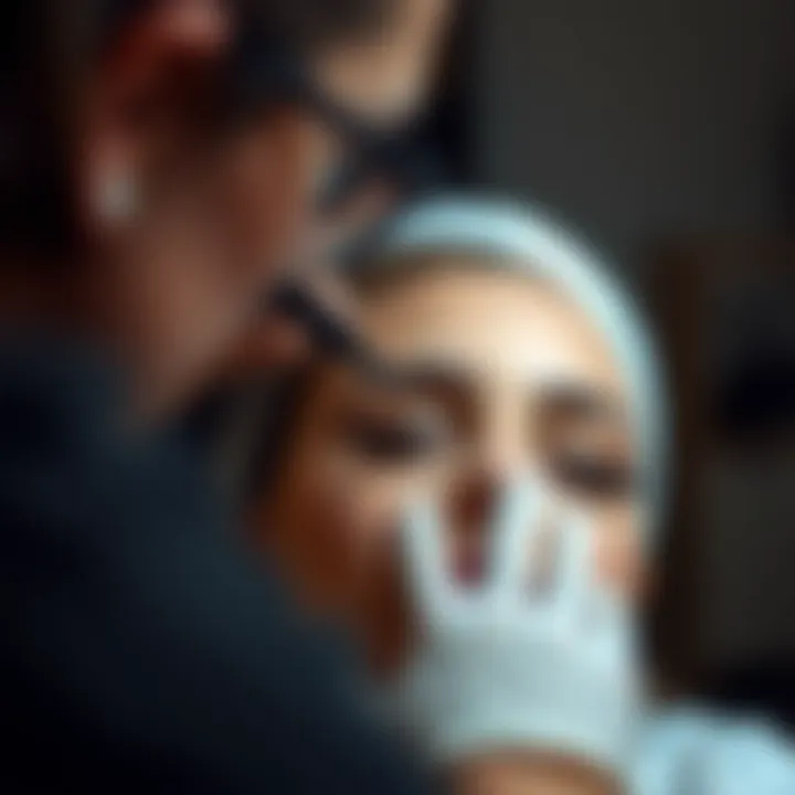 Application Technique of Fast Fanning Lash Extensions A skilled technician applying fast fanning lash extensions for a client.