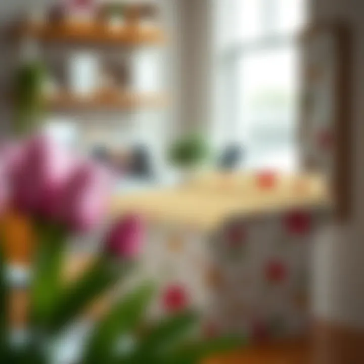 Organized workspace featuring floral expanding file folders