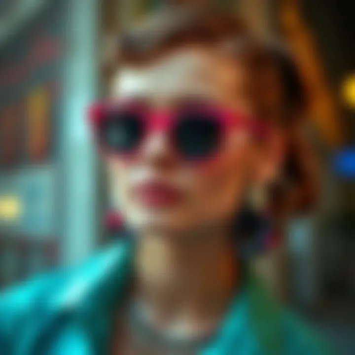 Fashionable individual wearing statement funky resin earrings with bold outfit