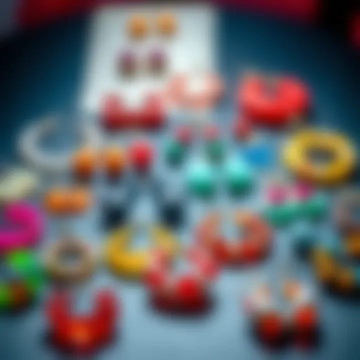 Vibrant display of various funky resin earrings in an artistic arrangement