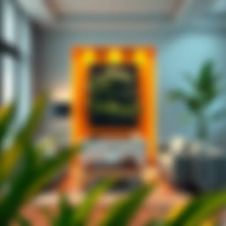 Elegant living room featuring an artistic glass wall planter as a focal point