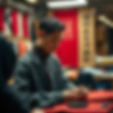 A designer at work creating a contemporary Chinese garment, illustrating craftsmanship