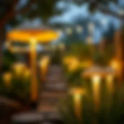 Elegant mushroom garden lights illuminating a serene outdoor space