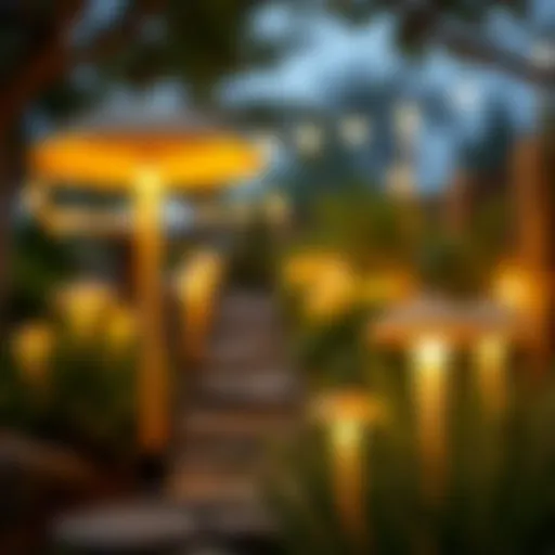 Elegant Mushroom Garden Lights in a Serene Setting Elegant mushroom garden lights illuminating a serene outdoor space