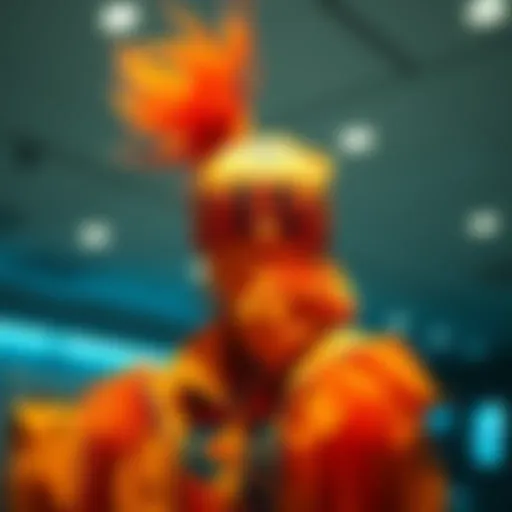 Manifestation of Vibrance in Rave Fashion A striking orange rave set displayed on a mannequin, showcasing bold patterns and distinctive cuts.