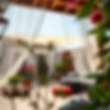 Beautiful Patio with Net Curtains A beautifully decorated patio adorned with net curtains providing shade