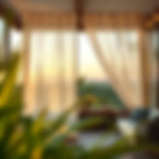 Serene Outdoor Net Curtains A serene outdoor setting featuring net curtains swaying gently in the breeze