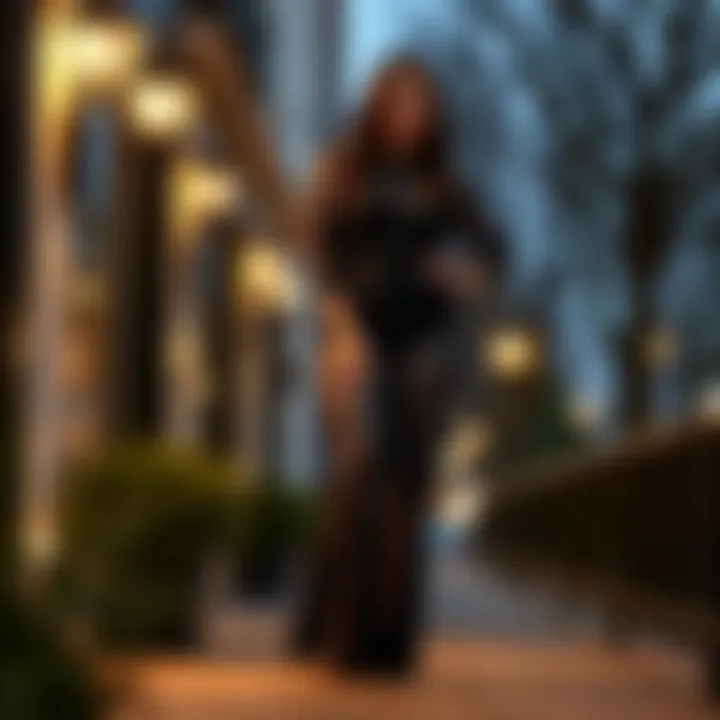 Elegant plus size black lace pants styled for a chic evening look.